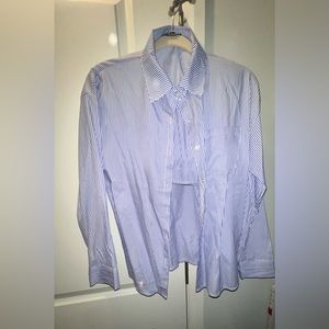 Boohoo Pinstripe Button Up Long Sleeve Shirt and Short Set